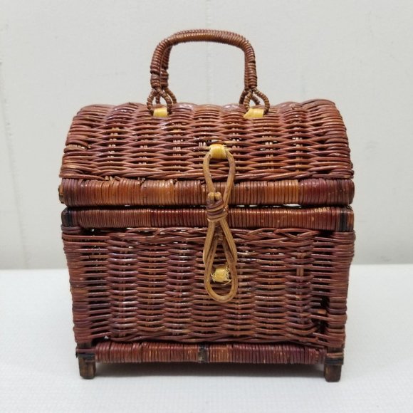 Wicker Rattan Brown Mini Trunk Chest Treasure Box